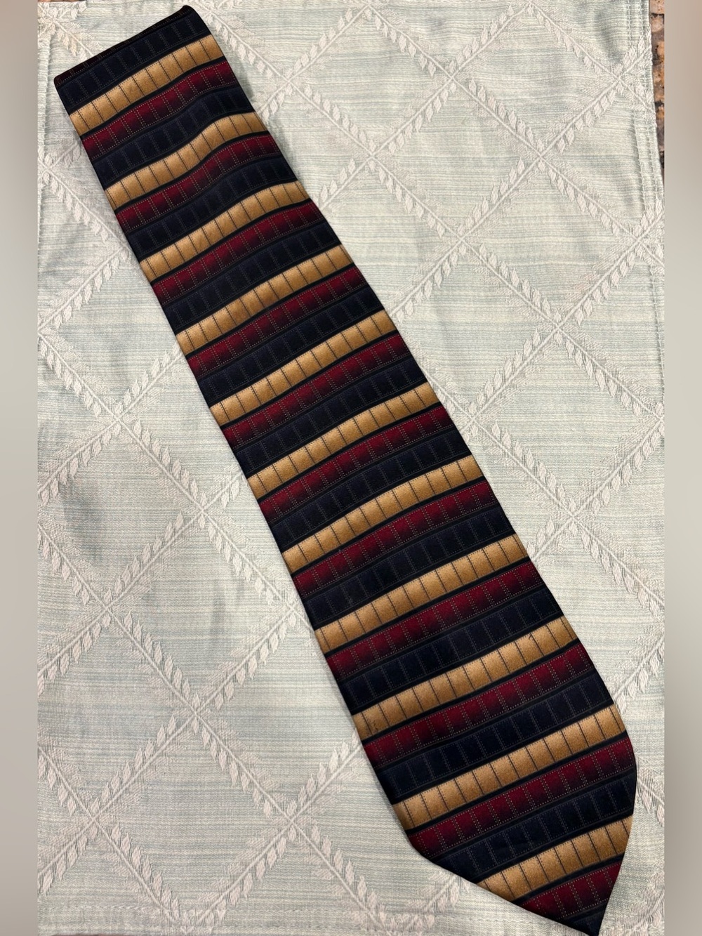 Valerio Garati 100% Pure Silk Classic Striped Men's Tie in Navy, Gold & Burgundy